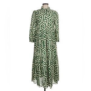 Zara // Karen Tiered Popover Geometric Print Midi Dress